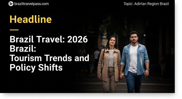 Busy Brazilian airport terminal with travelers and planes at sunset.