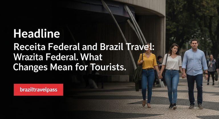 Hotel lobby showing digital registration screen for travelers in Brazil