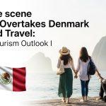 Editorial travel graphic illustrating Mexico's tourism growth surpassing Denmark and Thailand, with Brazil in focus.